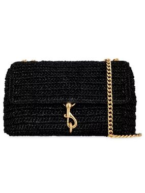 Black Woven Chain-Detail Shoulder Bag- Woven Black Straw